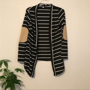 Striped Open Cardigan with Elbow Patches